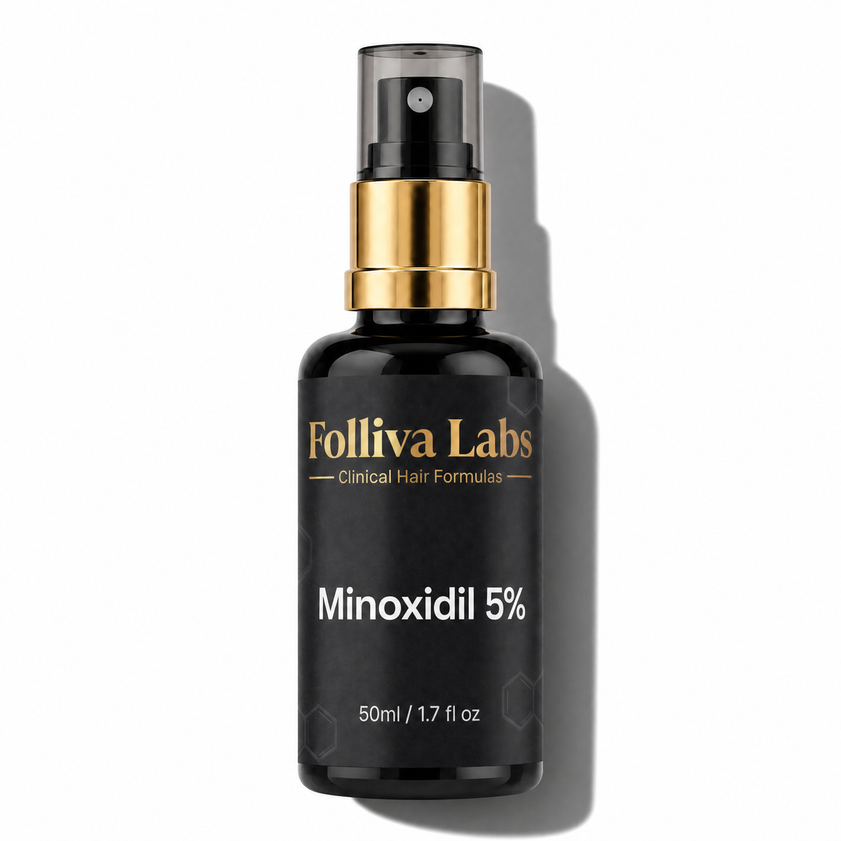 Minoxidil 5% topical solution by Folliva Labs — 60 ml bottle with spray pump