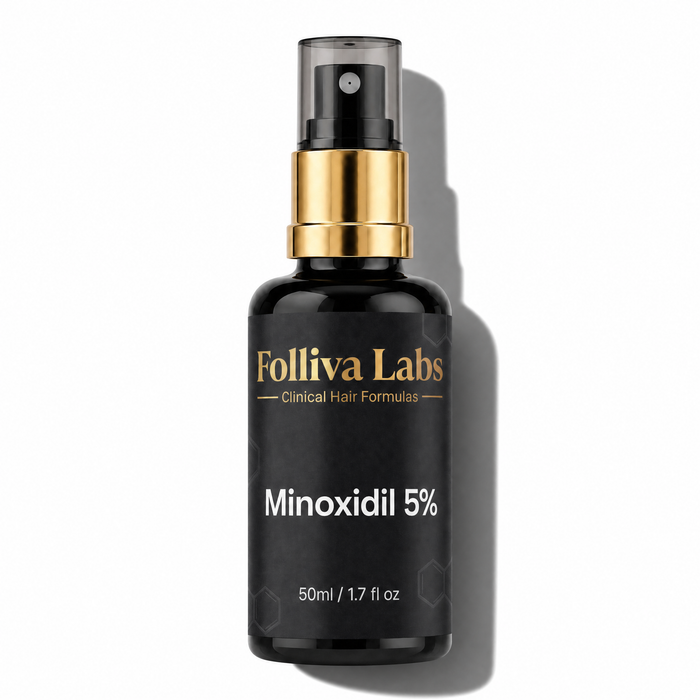 Minoxidil 5% topical solution by Folliva Labs — 60 ml bottle with spray pump